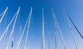 Mast against a blue sky, ship mast, marina in European city, the