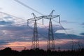 Mast electrical power line against cloud and blue sky Royalty Free Stock Photo