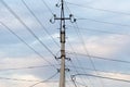 Mast electrical power line against cloud and blue sky Royalty Free Stock Photo