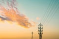 Mast electrical power line against cloud and blue sky Royalty Free Stock Photo