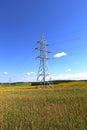 Mast electrical power line in a wheat field