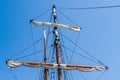 Mast of an old sea ship. Pirate wooden ship. Royalty Free Stock Photo