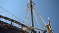 Mast of a pirate ship. Old wooden ship. Close-up Royalty Free Stock Photo