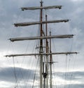 Mast, rigging and furled sails on a tall ship / sailing ship Royalty Free Stock Photo