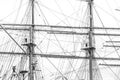 Mast with rigging of old sailing ship Royalty Free Stock Photo
