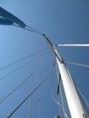 Mast and rigging of sailing boat. Mast going to the sky. Royalty Free Stock Photo