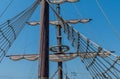 Mast, rigging and sails of replica 14th century British sailing vessel Royalty Free Stock Photo