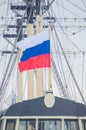 The mast of a sailing ship with the flag of Russia Royalty Free Stock Photo