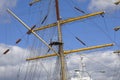 The mast of a sailing ship seen from close up Royalty Free Stock Photo