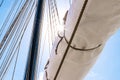 Mast, sails and shroud of a tall ship. Rigging detail. Royalty Free Stock Photo