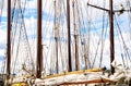 Mast, sails and shroud of a tall ship. Rigging detail. Royalty Free Stock Photo