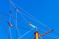 Mast of the ship against the blue sky, Hanoke, Japan. Copy space for text. on blue background. Royalty Free Stock Photo