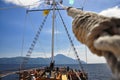 The mast of the ship, which goes to Mount Athos Royalty Free Stock Photo