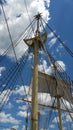 Mast and tackles with bright blue sky. Royalty Free Stock Photo
