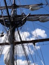 Mast, yardarms, rigging and sails Royalty Free Stock Photo