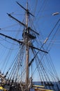 Mast, yardarms, rigging and sails Royalty Free Stock Photo