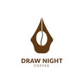 Draw night coffee pen logo vector,coffee pen creative draw writing logo vector download