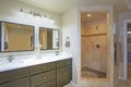 Master bathroom Design With double vanity and walk-in shower Royalty Free Stock Photo