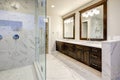 Master bathroom interior with double vanity cabinet