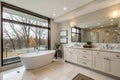 Master bathroom with simple features in modern home Royalty Free Stock Photo