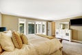 Master bedroom with Double bed and white vanity cabinet. Royalty Free Stock Photo