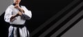 TaeKwonDo Karate teenager athlete kick punch black background isolated