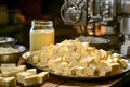 A master cheese maker makes butter in a small dairy