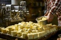 A master cheese maker makes butter in a small dairy