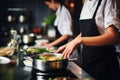 Master chef cook woman hands precisely cooking dressing preparing tasty fresh delicious mouthwatering gourmet dish food Royalty Free Stock Photo