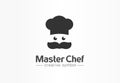 Master chef creative symbol concept. Cook face, mustache and hat, restaurant abstract business logo. Baker kitchen