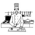 master chef with face vector art logo. Royalty Free Stock Photo