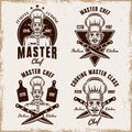 Master chef set of vector cooking vintage emblems Royalty Free Stock Photo
