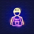 Master electrician, builder, repairman neon icon. Profession concept. Vector illustration for design