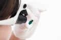 Master in head-mounted lens checks dioptase Royalty Free Stock Photo