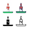 Candle Light Decoration Icon Set Logo Winter Holidays