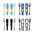 Skiing Equipment Ice Snow Icon Set Winter Holidays