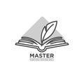 Master lawyer company logotype. Open book with feather pen