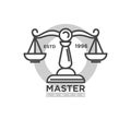 Master lawyer organization emblem with antique scales illustration