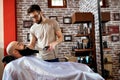 Master makes beards correction, man beauty concept