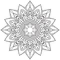 Simple Mandala Circle Coloring Book Pages For Adult Children Indian Antistress Medallion White Background Black Outline Vector ill Royalty Free Stock Photo