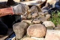 Hands of an old master mason