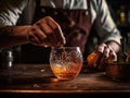 Master mixologist creating artistic cocktail