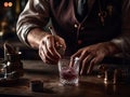 Master mixologist creating artistic cocktail