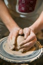 Master potter makes a jug out of clay