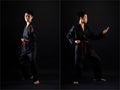 TaeKwonDo Karate teenager athlete kick punch black background isolated