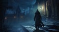 Master Of Shadows: A Dark Wizard Walking Down A 19th Century Street