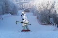 Master Skier skiing down the hill, winter day, Moscow region, Russia Royalty Free Stock Photo