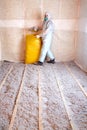Master stacked cellulose insulation in the floor