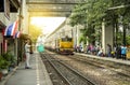 Master Station is waving green flag to make signaling for Make train depart leave. Royalty Free Stock Photo