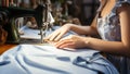 Master tailors hands, female, deftly operate a sewing machines needle